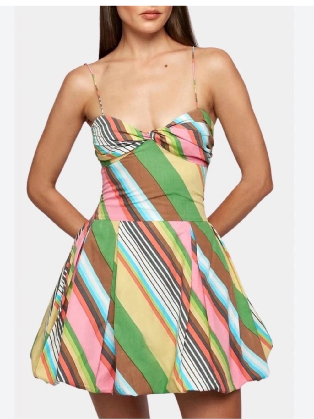 Anthropologie S/W/F Fitted Balloon Mini Dress Striped Multicolor XS NWT